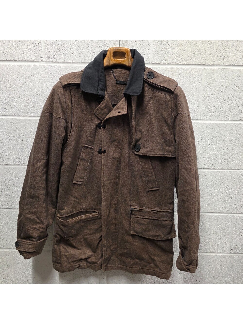 Comune Mens Jacket Field coat Brown M 21x35 Cotton Black Collared